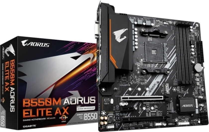 Gigabyte B550m Aorus Elite Ax, Amd, Stik Am4, 3. Generasjon Amd Ryzen™ 3, 3. Generasjon Amd Ryzen 5, 3. Generasjon Amd Ryzen™ 7, 3...., Stik Am4, 128