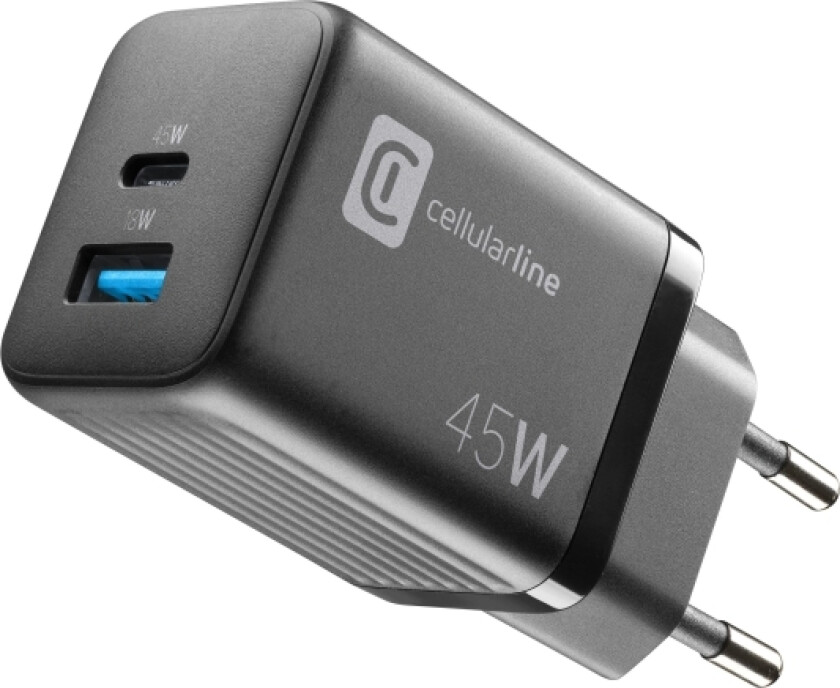 Cellularline Usb Charger Multipower Micro 45W Gan 2 Ports Pd Black (60001)
