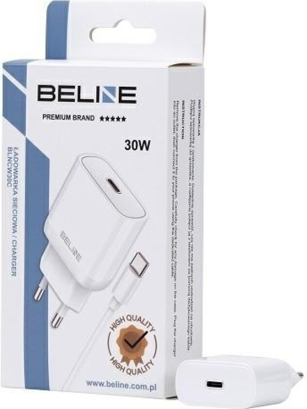 30W Gan Usb-C Vegglader + Usb-C Kabel, Hvit