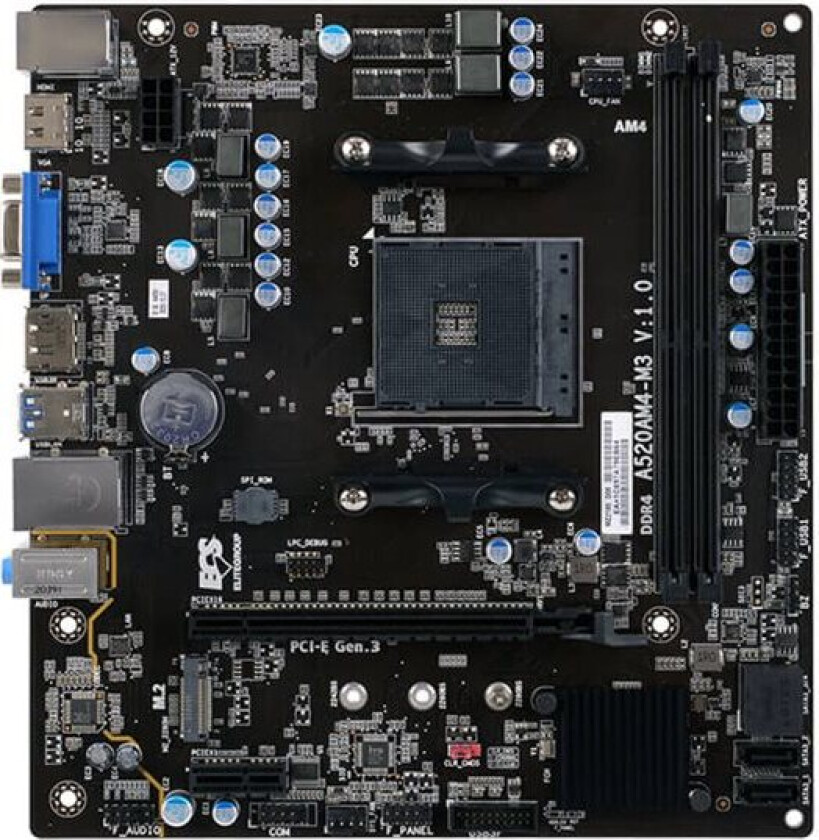 Ecs A520am4-M3 - Hovedkort - Micro Atx - Socket Am4 - Amd A520 Chipset - Usb 3.2 Gen 1 - Gigabit Lan - Innbygd Grafikk (Cpu Kreves) - Hd-Lyd (6-Kanal