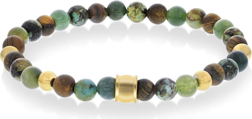 Armbånd i gullfarget stål med fargede stener