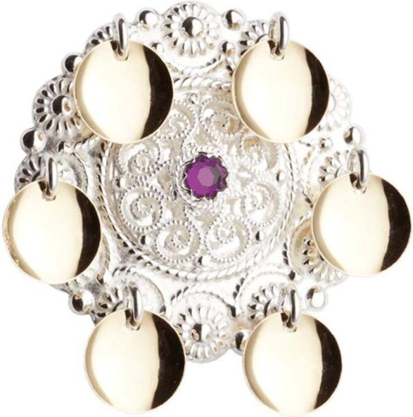 Barnesølje i 830 hvitt og forgylt sølv med lilla sten