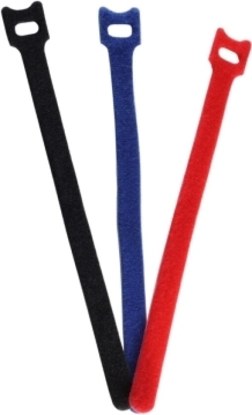 Bs18-10002, Hook & Loop Cable Tie, Nylon, Polyester, Sort, Blå, Rød, 20 Cm, 12,6 Mm, 12 Stykker