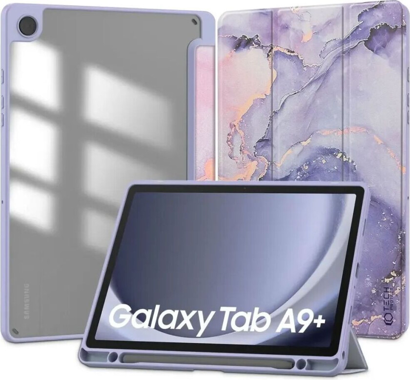 Tech-Protect Samsung Galaxy Tab A9+ (Plus) Tech-Protect SC Hybrid Tri-fold Deksel - Violet Marble / Gjennomsiktig