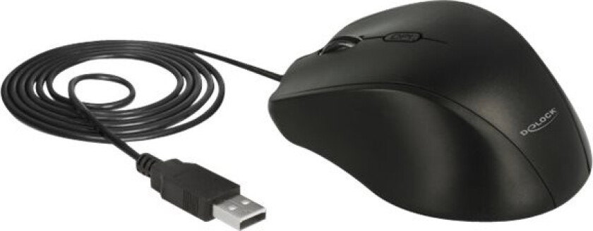 Delock - Mus - Venstrehendt - Optisk - 5 Knapper - Kablet - Usb - Svart - Løsvekt
