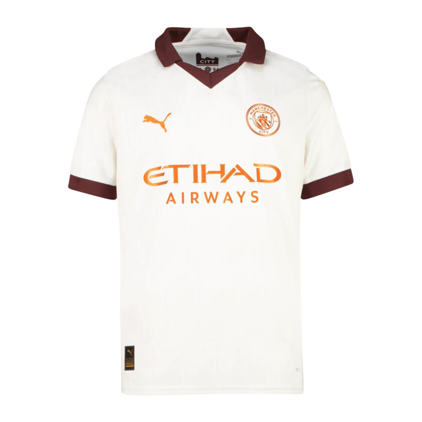 Manchester City Away Jersey Replica 23/24, fotballdrakt, junior  White-aubergine