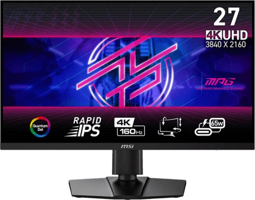 Msi - Oled-Skjerm - Gaming - 27" - 3840 X 2160 Uhd @ 160 Hz - Fast Ips - 400 Cd/M² - 1000:1 - Displayhdr 400 - 0.05 Ms - 2Xhdmi, Displayport, Usb-C -