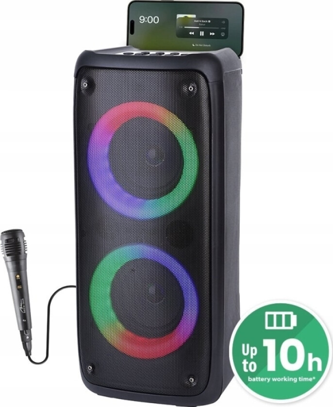 Media-Tech Funbox Bt - Kraftig Bluetooth 5.0 Høyttaler Med Karaoke, Tws, Mp3, Usb, Micro Sd, Rgb Belysning. Kabelmikrofon Følger Med. Musikalsk Kraft