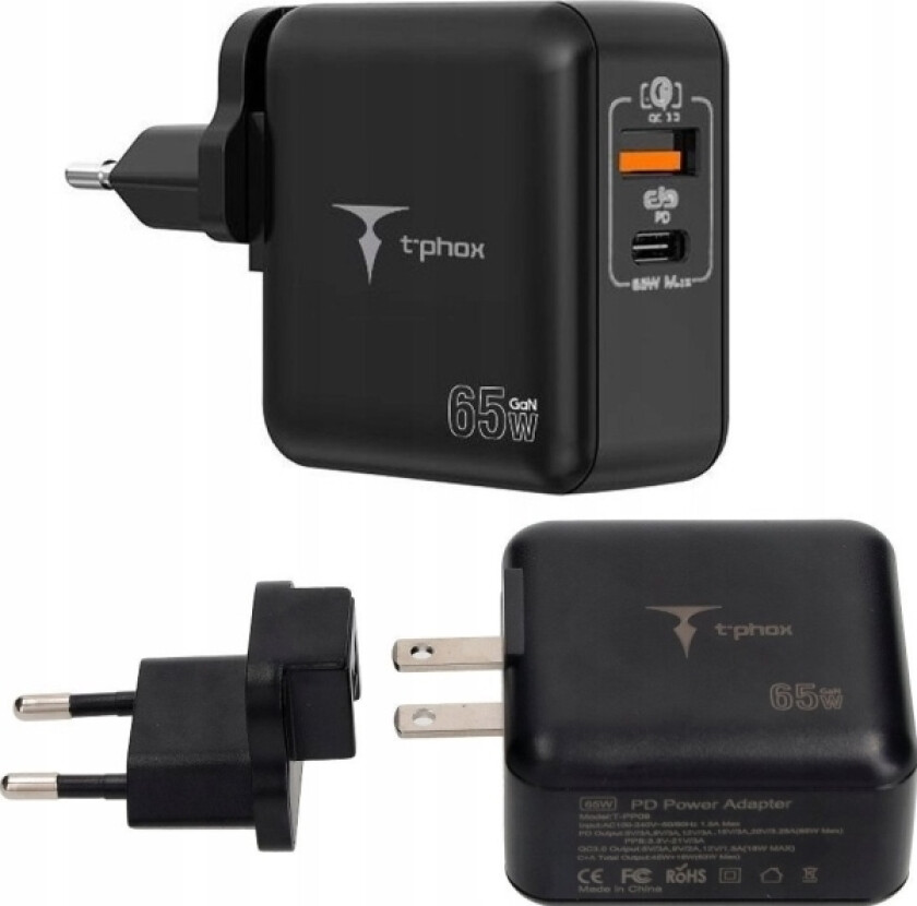 Lader Mega T-Pp09 Gan Pd 65W Usb/Usb-C Svart