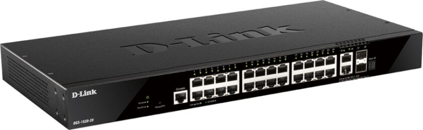 D-Link Dgs 1520-28 - Switch - L3 - Smart - 24 X 10/100/1000 + 2 X Gigabit Sfp + 2 X 10 Gigabit Sfp+ - Rackmonterbar