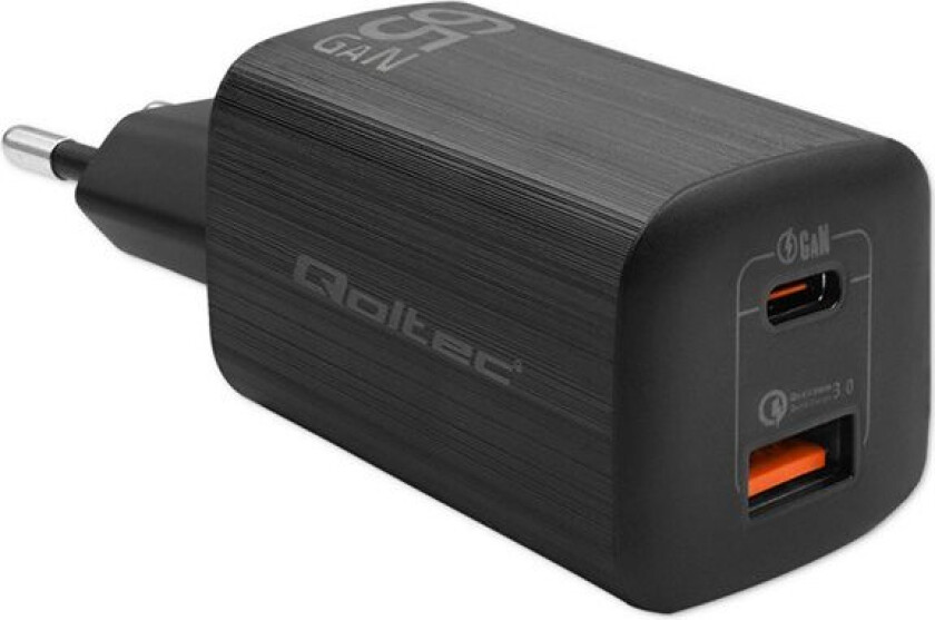 Gan Ultra - Strømadapter - 5-20V, 2.25-3.25A - 65 Watt - 3.25 A - Pd, Qc 3.0 - 2 Utgangskontakter (Usb, 24 Pin Usb-C) - Svart