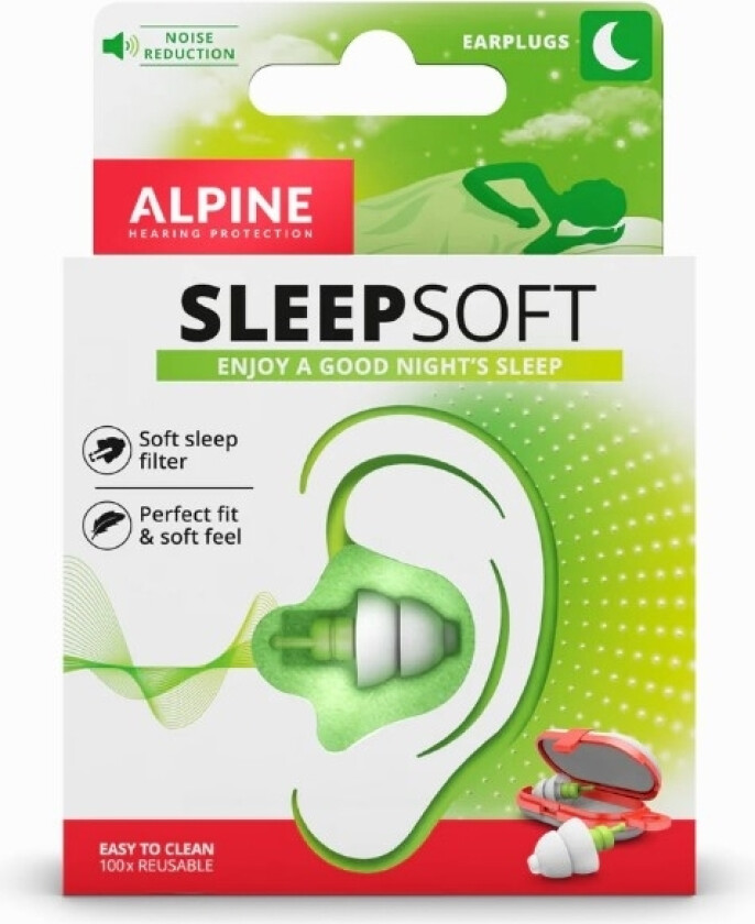 Alpine Sleepsoft, Gjenbrukbar Øreplugg, Sove, Normal, In-Ear, Grønn, Hvit, 25 Db