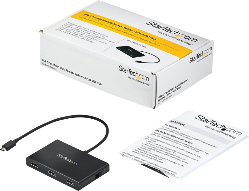Startech.Com 3-Port Multi Monitor Adapter, Usb-C To 3X Hdmi Video Splitter, Usb Type-C Dp 1.2 Alt Mode To Hdmi Mst Hub, Dual 4K 30Hz Or Triple 1080P,