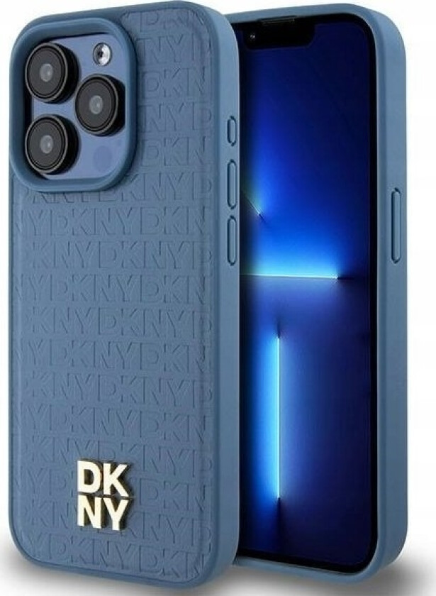 Dkny Dkny Dkhmp15lpshrpsb Iphone 15 Pro 6.1" Niebieski/Blue Hardcase Leather Monogram Pattern Metal Logo Magsafe