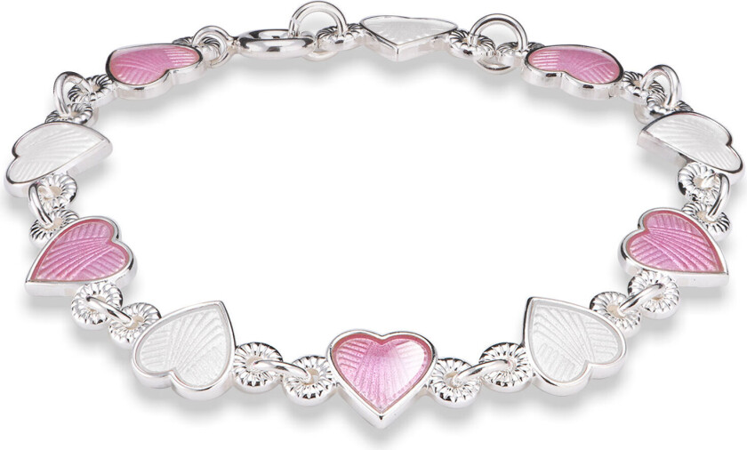 Pia&Per, Armbånd i 925 sølv med hvite og rosa emalje hjerter