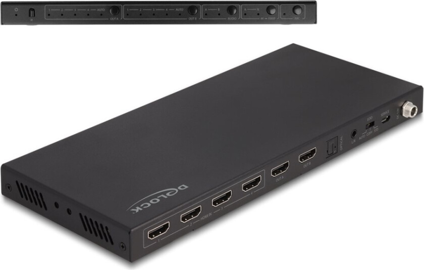 Delock - Video/Audio Switch - Hdmi, Matrix, 4K 60 Hz, With Audio Extractor - 4 X 2 - Stasjonær, Veggmonterbar
