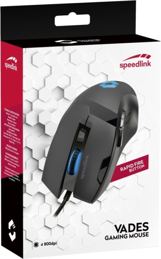 Speedlink Vades Gaming - Mus - Høyrehendt - Optisk - 7 Knapper - Kablet - Usb - Svart