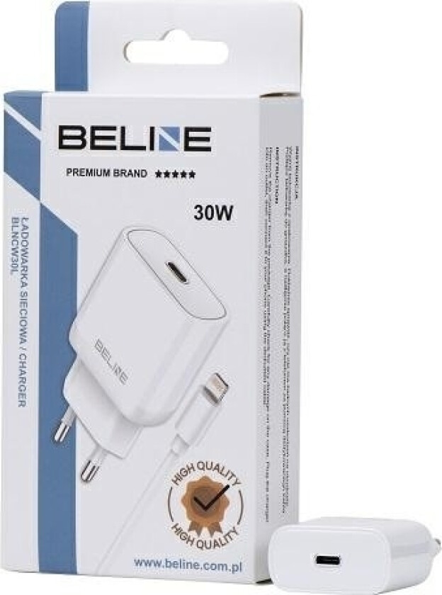 Vegglader 30W Gan Usb-C + Lightningkabel, Hvit