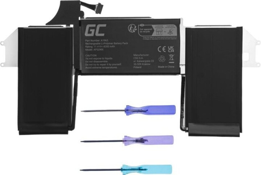 Bilde av Green Cell - Batteri Til Bærbar Pc (Tilsvarer: Apple A1965) - Litiumpolymer - 3-Cellers - 4200 Mah - 48 Wh - Svart