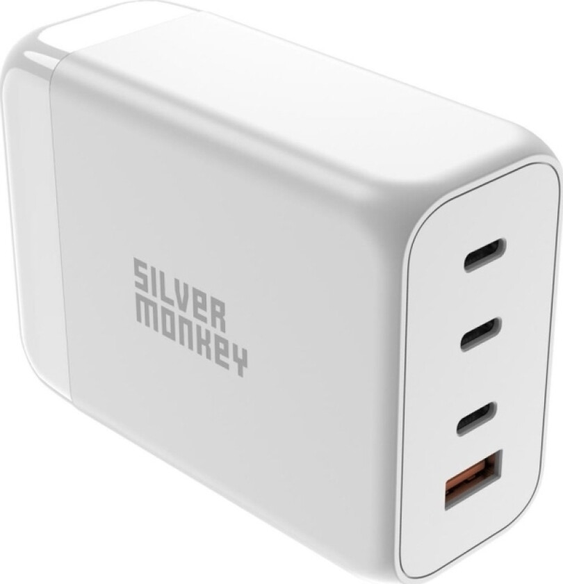 Silver Monkey Lader Gan Lader Silver Monkey Sma156 200W 3X Usb-C Pd Usb-A Qc 3.0 Med Avtakbar Strømkabel - Hvit