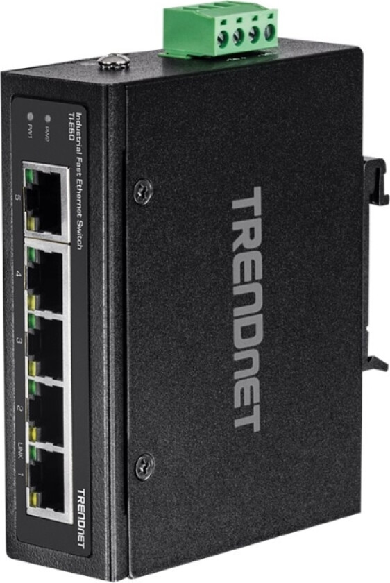 Trendnet Ti-E50 - Switch - Ikke-Styrt - 5 X 10/100 - Din-Skinnemonterbar, Veggmonterbar - Dc-Strøm - Taa-Samsvar