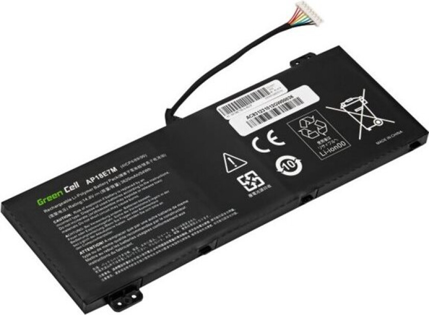 Bilde av Green Cell - Batteri Til Bærbar Pc (Tilsvarer: Acer Ap18e7m, Acer Ap18e8m) - Litiumpolymer - 4-Cellers - 3620 Mah - Svart