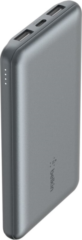 Belkin Boostcharge - Strømbank - 10000 Mah - 15 Watt - 3 A - 3 Utgangskontakter (2 X Usb, 24 Pin Usb-C) - På Kabel: Usb-C - Romgrå