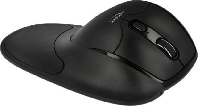 Delock Ergonomic - Vertikal Mus - Ergonomisk - Høyrehendt - Optisk - 5 Knapper - Trådløs - 2.4 Ghz - Usb Trådløs Mottaker - Svart - Løsvekt