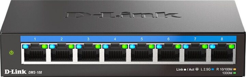 D-Link Dms 108 - Switch - Ikke-Styrt - 8 X 10/100/1000/2.5G - Stasjonær, Veggmonterbar