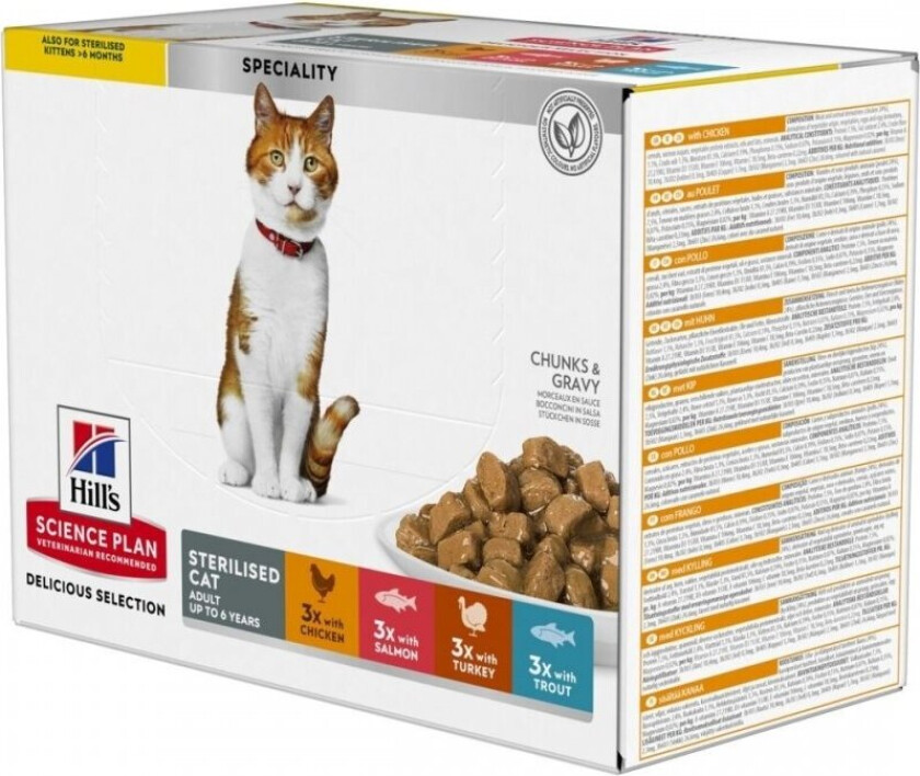 Hill's Science Plan Cat Adult Sterilised Chicken, Fish, Trout & Turkey 12x85 g