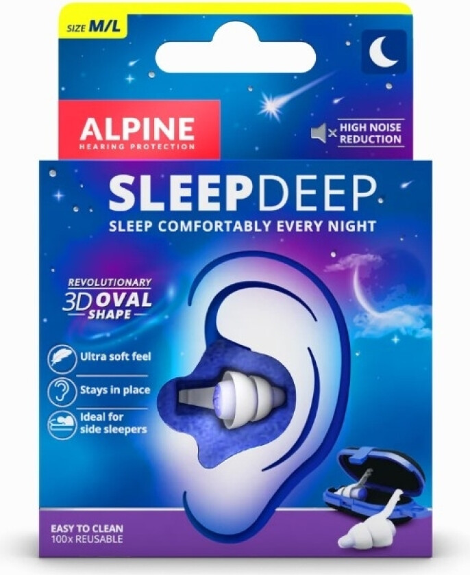 Alpine Sleepdeep, Gjenbrukbar Øreplugg, Sove, Normal, In-Ear, Blå, Hvit, 27 Db