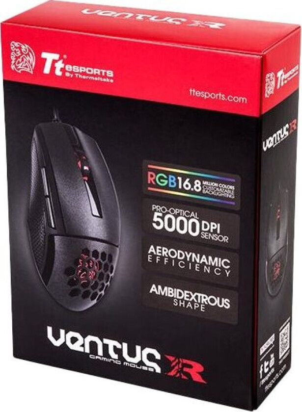 Tt Esports Ventus R - Mus - Høyre- Og Venstrehåndet - Optisk - 5 Knapper - Kablet - Usb - Svart