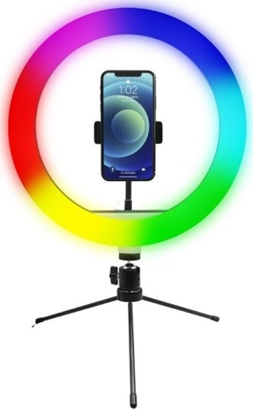 Ring Studio Lamp Powerton 10 ", Rgb Led, Low, Adjustable Color And Intensity Of Light, Phone Holder And Tripod