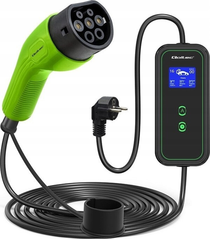 Mobillader For En Elbil Med 2-I-1 Regulering Type2 | 3,5Kw | 230V | Wifi | Lcd | Bærbar | Wallbox | 5M
