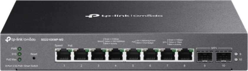 Tp-Link Omada Sg2210xmp-M2, Hanterad, L2/L2+, 2.5G Ethernet (100/1000/2500), Strömförsörjning Via Ethernet (Poe) Stöd, Rackmontering, Monteringsbar P