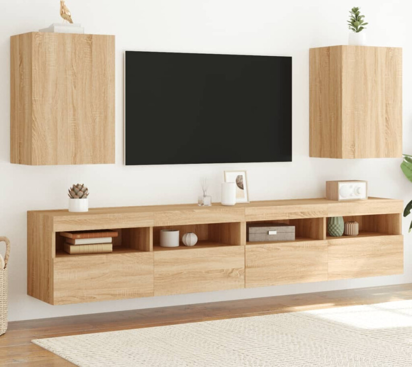 Vegghengte TV-benker 2 stk sonoma eik 40,5x30x60 konstruert tre