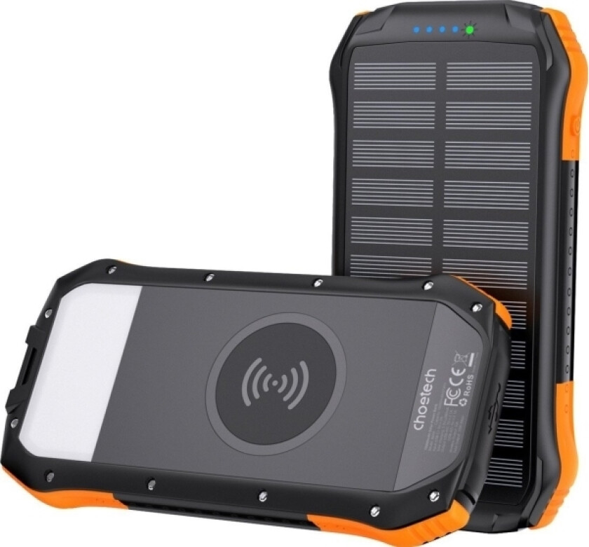 B567 Solenergibank Med Induksjonslading 3X Usb20000mah 20W / Qc 18W / Qi 10W (Svart-Oransje)