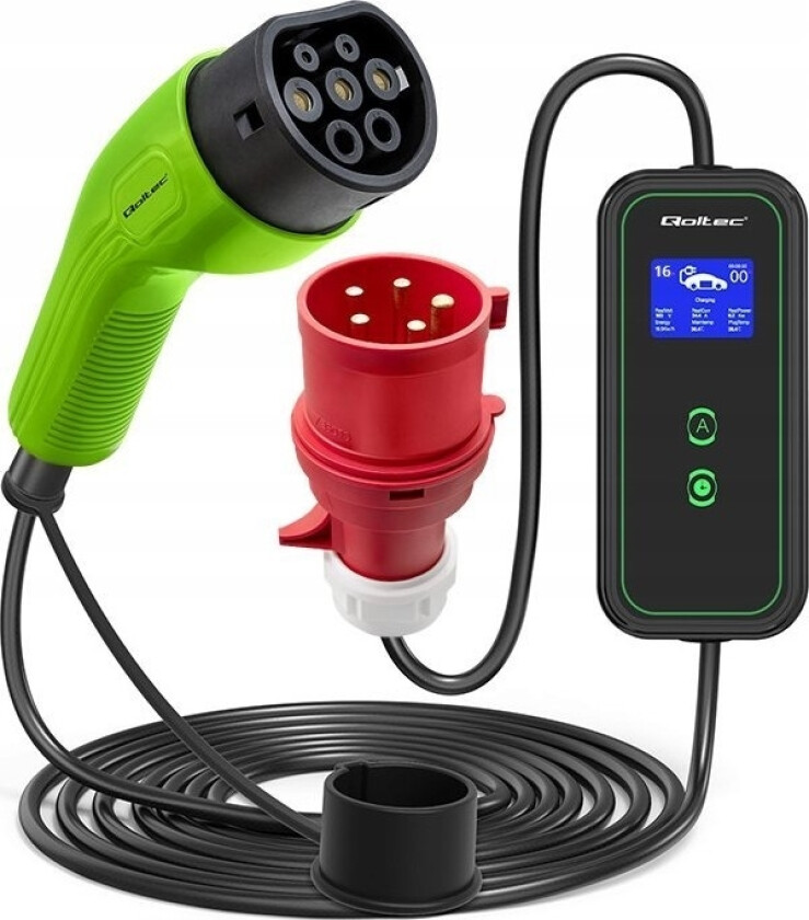 Mobillader For Elbil Med 2-I-1 Regulering Type2 | 11Kw | Cee 5 Pin | Lcd | 3 Faser | Bærbar | Wallbox | 5M