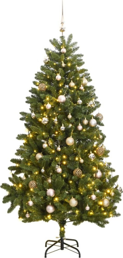 Kunstig hengslet juletre med 300 LED og kulesett 270 cm