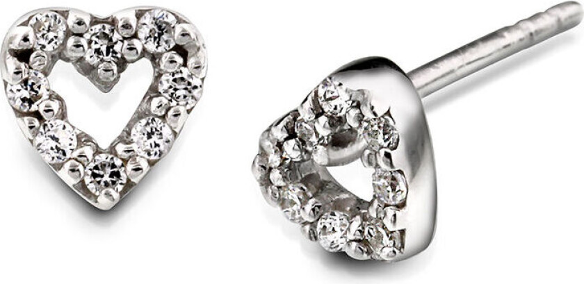 , Øredobbr til barn i sølv med zirkonia og hjerte