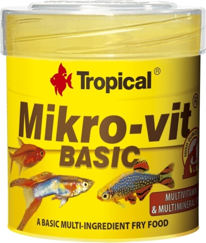 Mikro-Vit Basic, Akvariefisk, Tørr Fiskemat, Sprøtt, Vitamin A, Vitamin C, Vitamin D3, Vitamin E, 48%, 8%