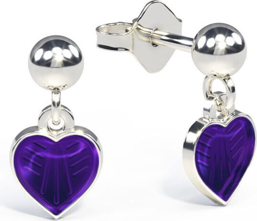 Pia&Per, Øredobber i 925 sølv med lilla emalje hjerte