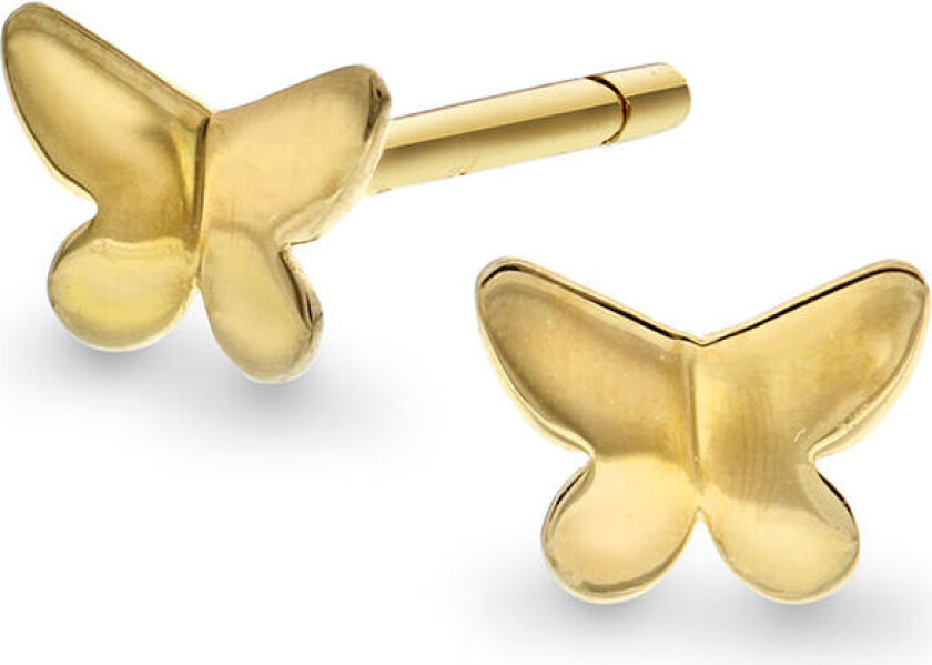 , Øredobber til barn i 585 gult gull med sommerfugl.