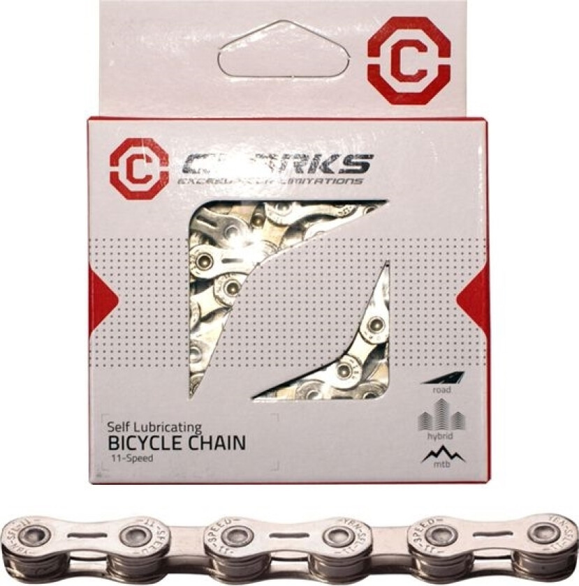Ybn Csl-H11cr Shimano Campagnolo Sram Sykkelkjede (11 Speed, 1/2"X11/128", 116 Lenker, 5,6 Mm, Kjedeklemme, Super Light, Chrome) Selvsmørende