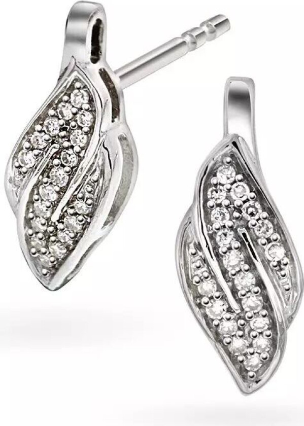 Bilde av , Øredobber i 585 hvitt gull med diamanter og blad 0,10 ct