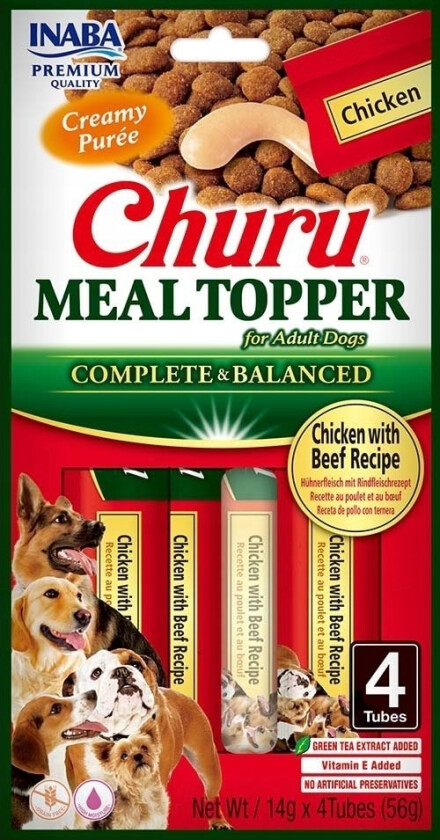 Inaba Churu Meal Topper Chicken With Beef - Godbid Til Hund - 4 X 14G