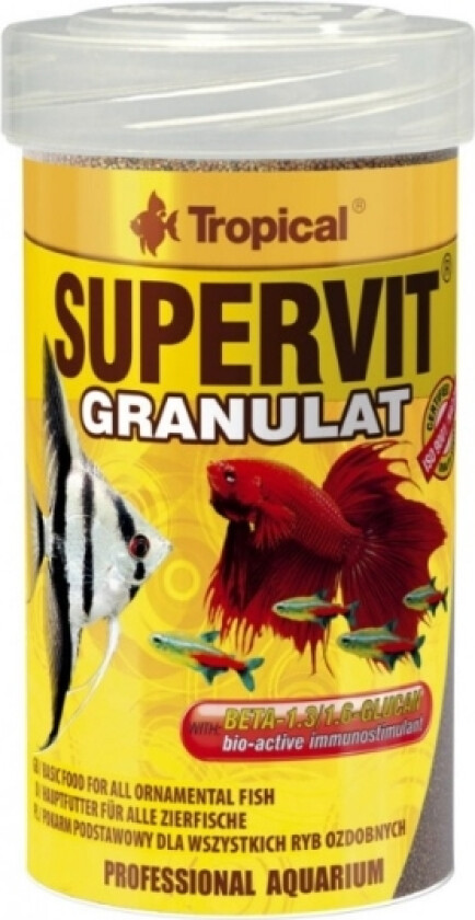 Supervit Granulat, Akvariefisk, Tørr Fiskemat, Granulat, Vitamin A, Vitamin C, Vitamin D3, Vitamin E, 48%, 8%