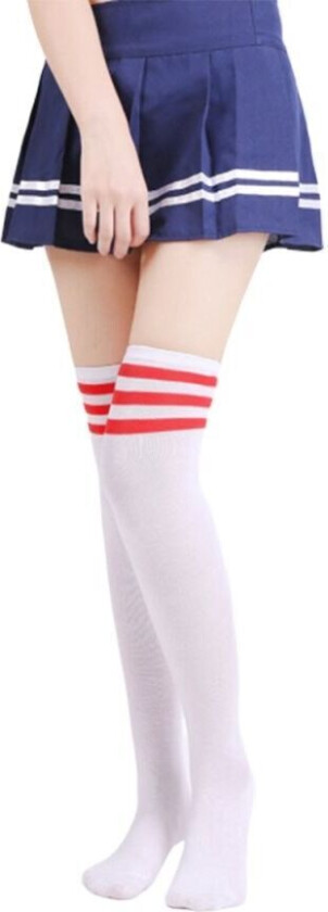 Stripete knesokker høye sokker hvite med røde striper