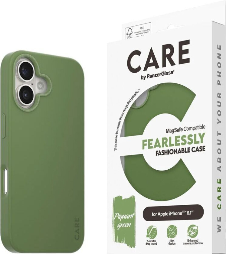 CARE by PanzerGlass iPhone 16 FASHION Fearlessly Fashionable Deksel - MagSafe Kompatibel - Piquant Green