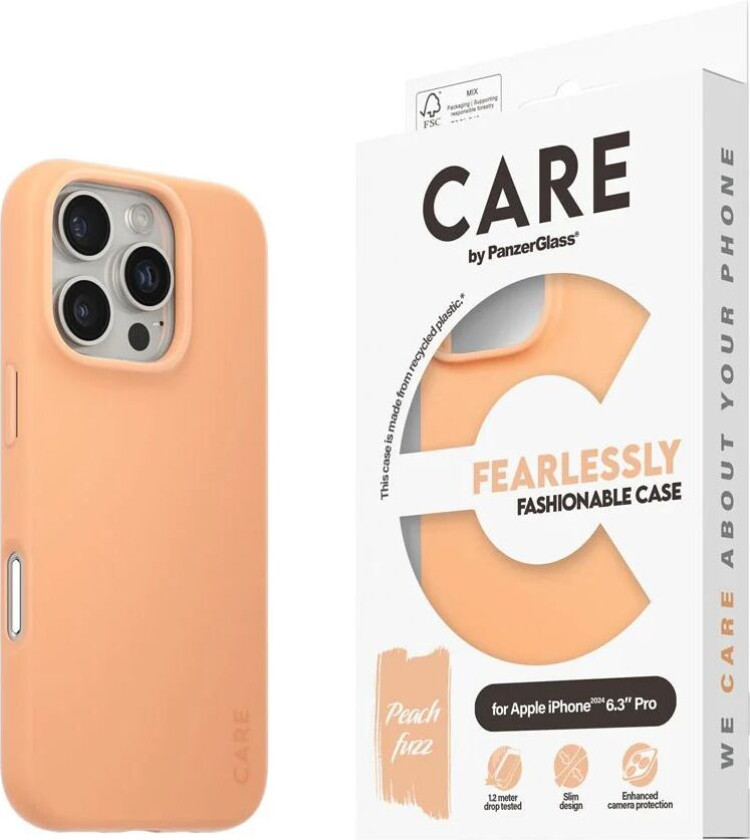 CARE by PanzerGlass iPhone 16 Pro FASHION Fearlessly Fashionable Deksel - Peach Fuzz